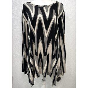 NICHE Nilgun Derman Womens LARGE Black/Ivory New Wave Lagenlook Swing TUNIC Top